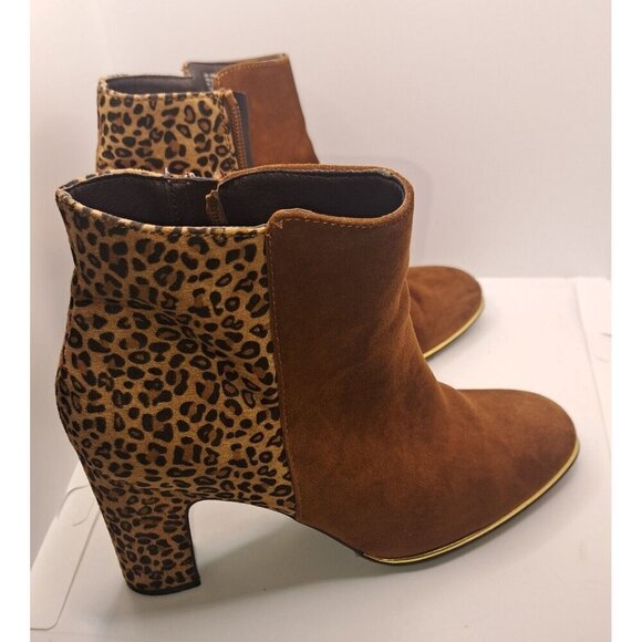 Rialto Women's Ankle Bootie Leopard Boots 3 1/2" Heel R8320 Chestnut Brown 8M - Picture 2 of 7